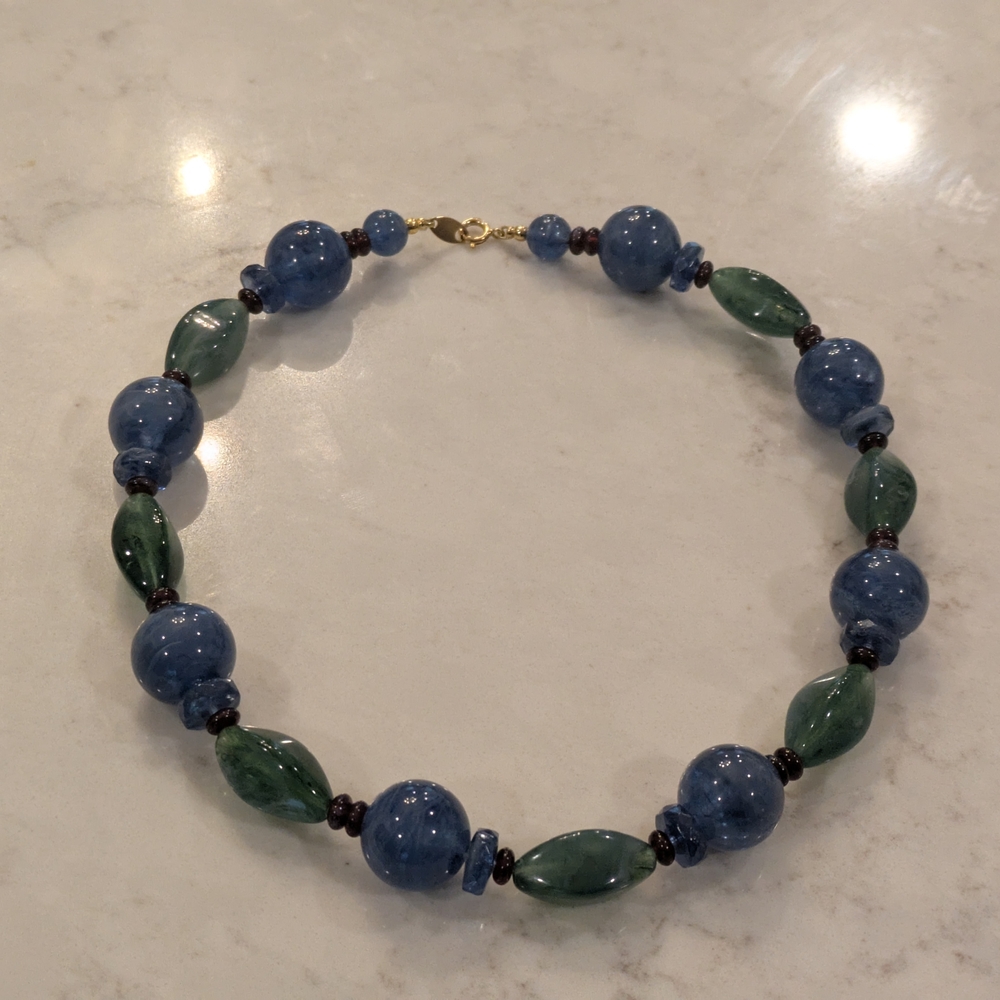 Vintage Trifari Blue and Green Lucite Beaded Necklace